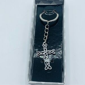 Celtic Knot Cross Keychain Silver Tone Christian Gift New in Box